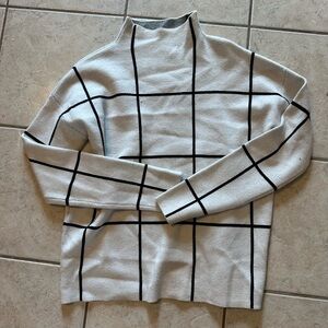 Cynthia Rowley White and Black Checkered Turtleneck Sweater